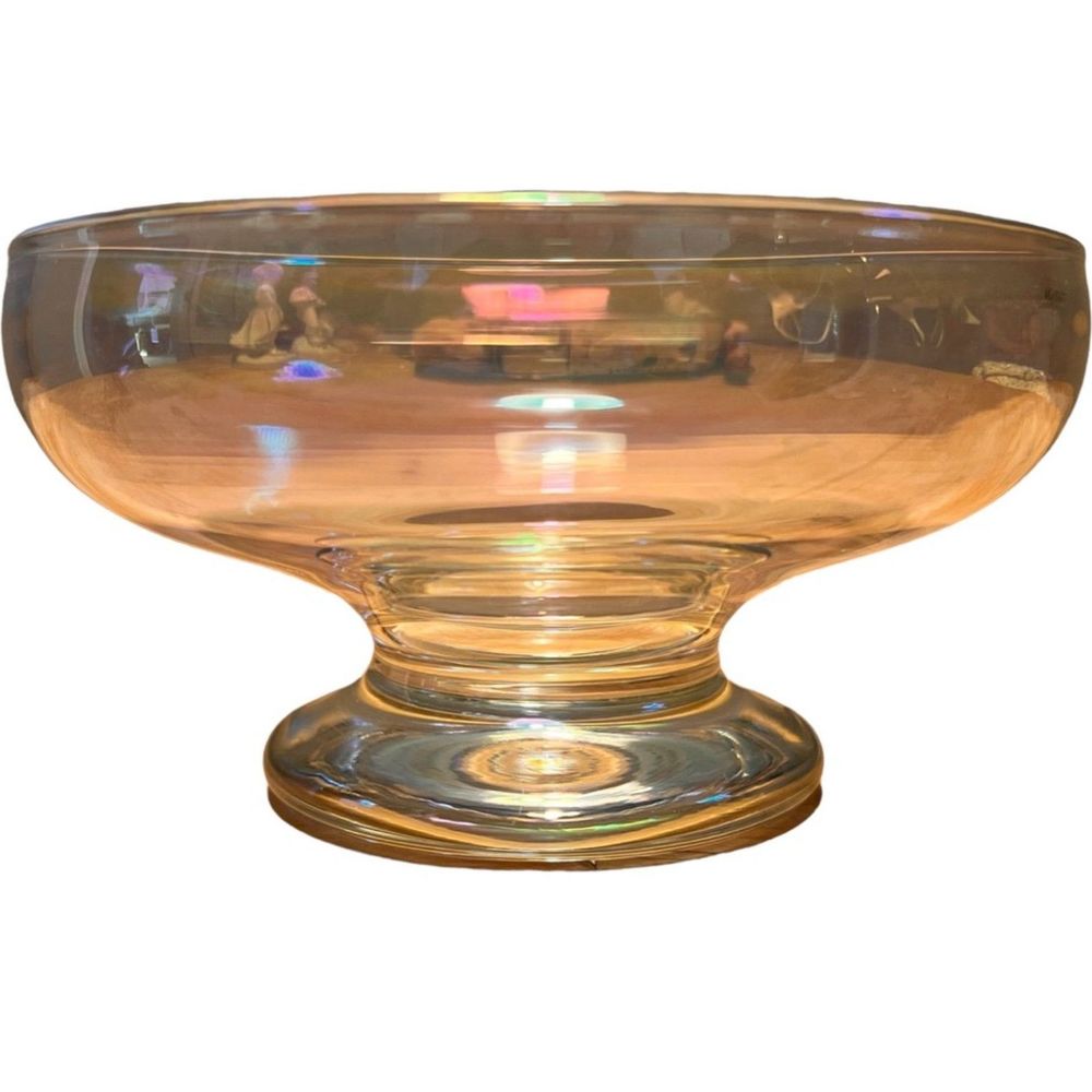 VTG Tarnow Poland Fine Crystal Glass Bowl Iridescent Pedestal Bowl Solid Foot